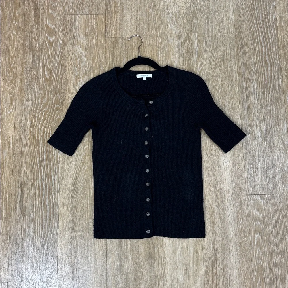 Madewell Hester Short-Sleeve Cardigan Sweater Ribbed Knit True Black size Small - Picture 3 of 7